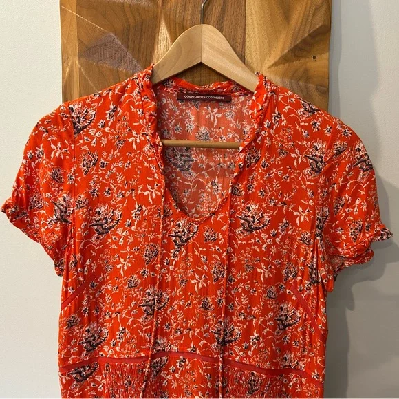 Comptoir Des Cotonniers Orange Red Sundress Size S - Picture 2 of 11